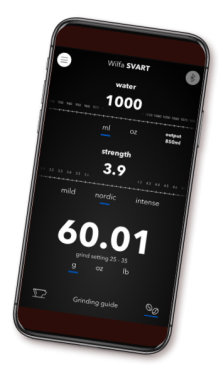 Bilde av smart telefon med app fra Wilfa